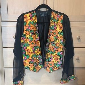 Floral Embroidered Sheer Sleeve Jacket
